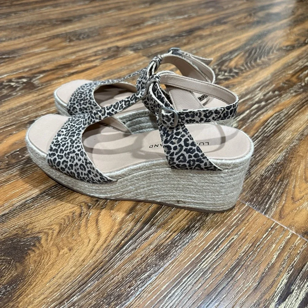 Lucky Brand Valki Leopard Print Espadrille Wedge Sandals Tan Black 8.5M LK-VALKI